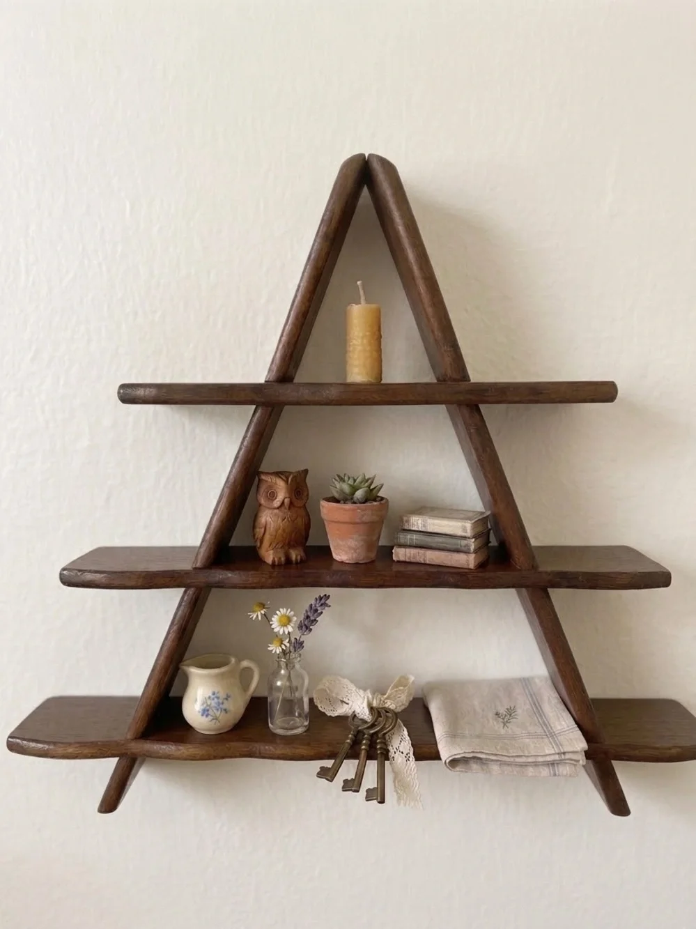 Vintage Wooden Triangle Trinket Wall Shelf